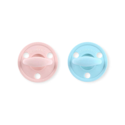 Kit 2 Chupetes Clásicos para Bebé Rosa Pálido y Celeste | Silicona Orgánica Nenina & Co