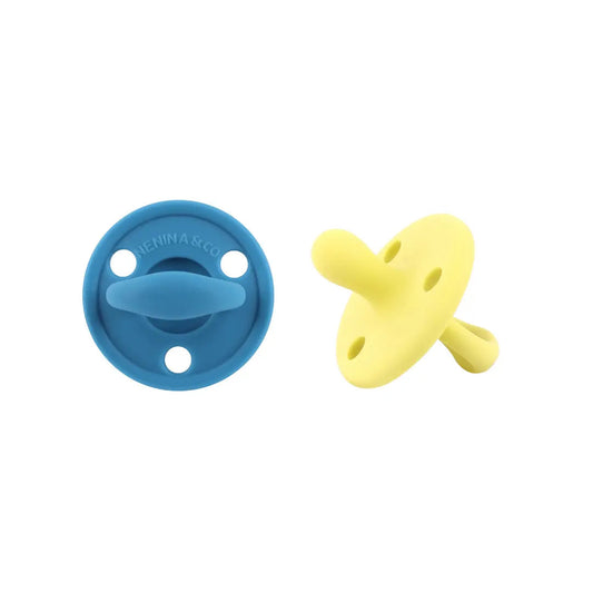 Kit 2 Chupetes Clásicos para Bebé Azul y Amarillo | Silicona Orgánica Nenina & Co