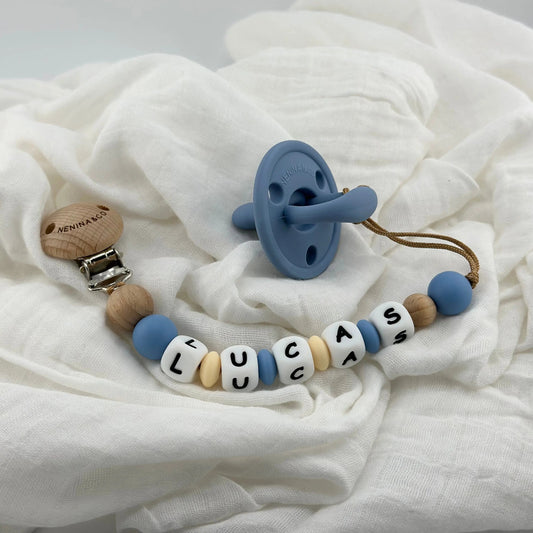 Kit Chupete DIAMOND FS Blue  de Silicona + Chupetero con Nombre | Nenina & Co.