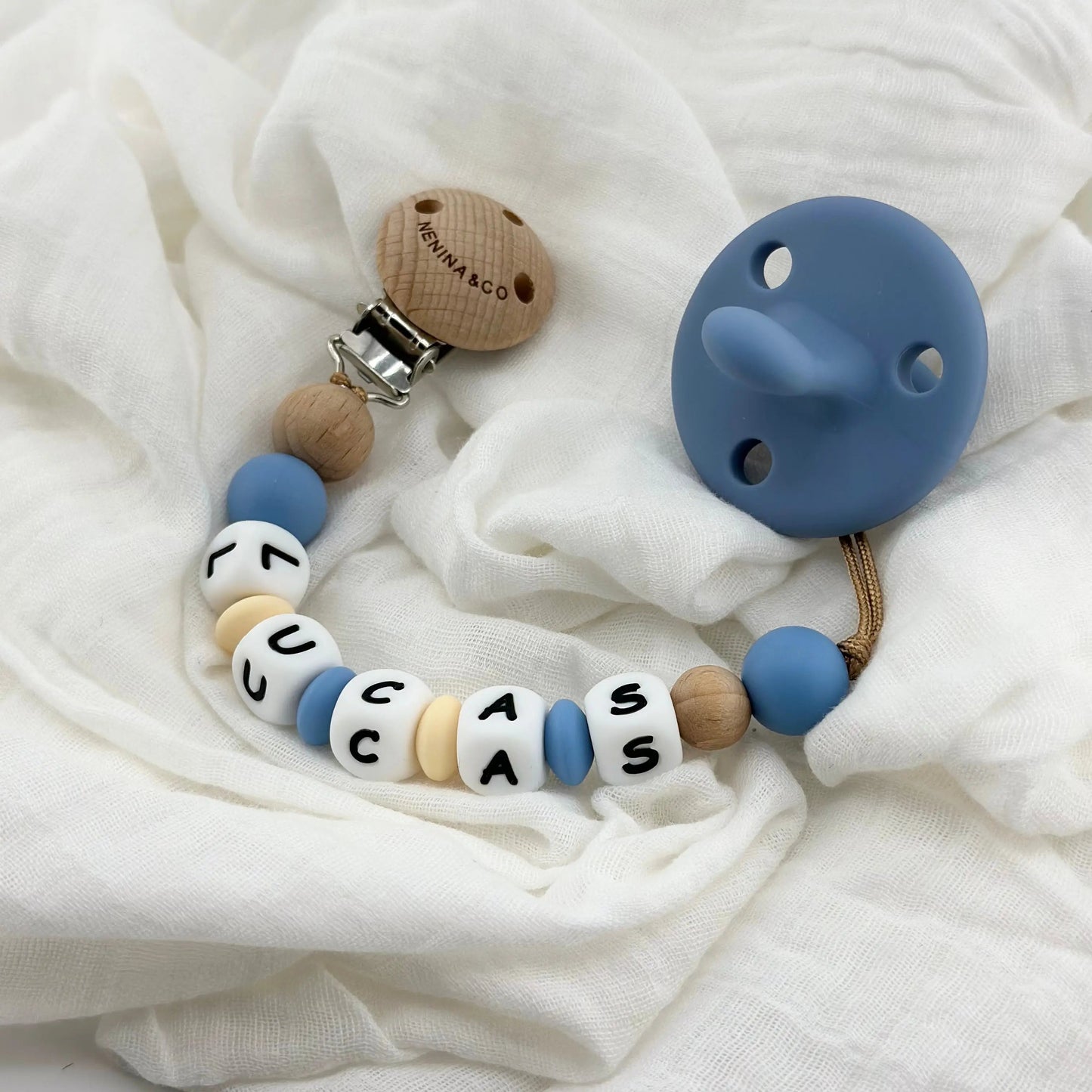 Kit Chupete DIAMOND FS Blue  de Silicona + Chupetero con Nombre | Nenina & Co.