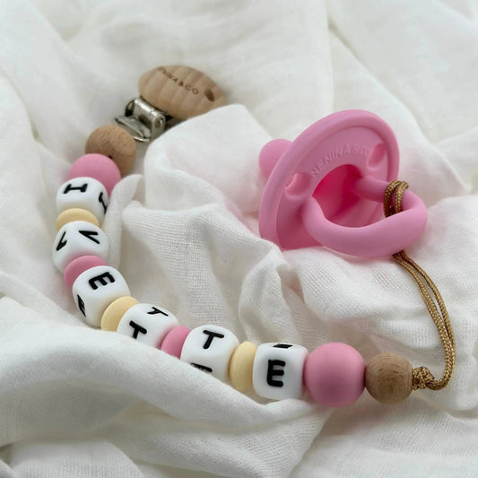 Kit Deluxe Chupete Clásico de Silicona + Chupetero Personalizado, Guardachupetes y Biberón Maternal | Nenina & Co