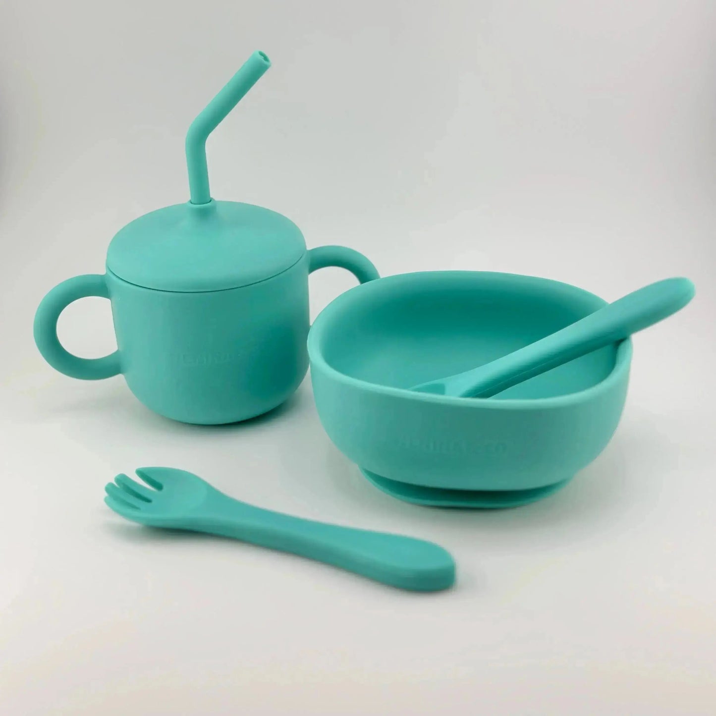Kit Deluxe Babero + Vajilla BLW Turquesa 9 Piezas de Silicona orgánica con ventosas + Chupete Classic Breat Nenina & Co