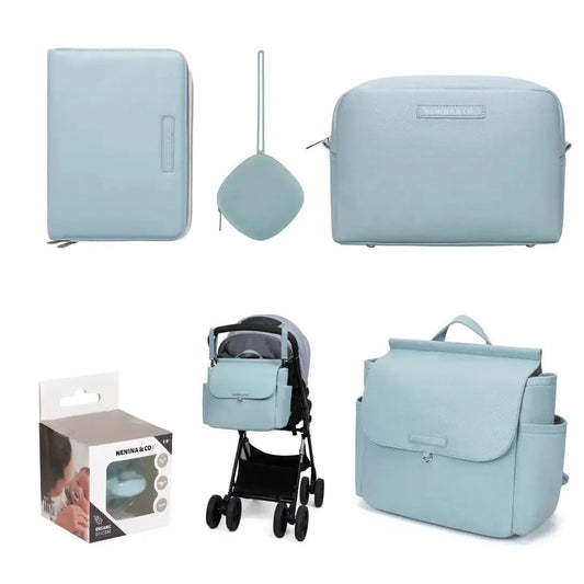 Kit Nacimiento Bebé Completo: Bolso Maternal, Cambiador, Neceser, Portadocumentos y Chupete Clásico | Nenina & Co
