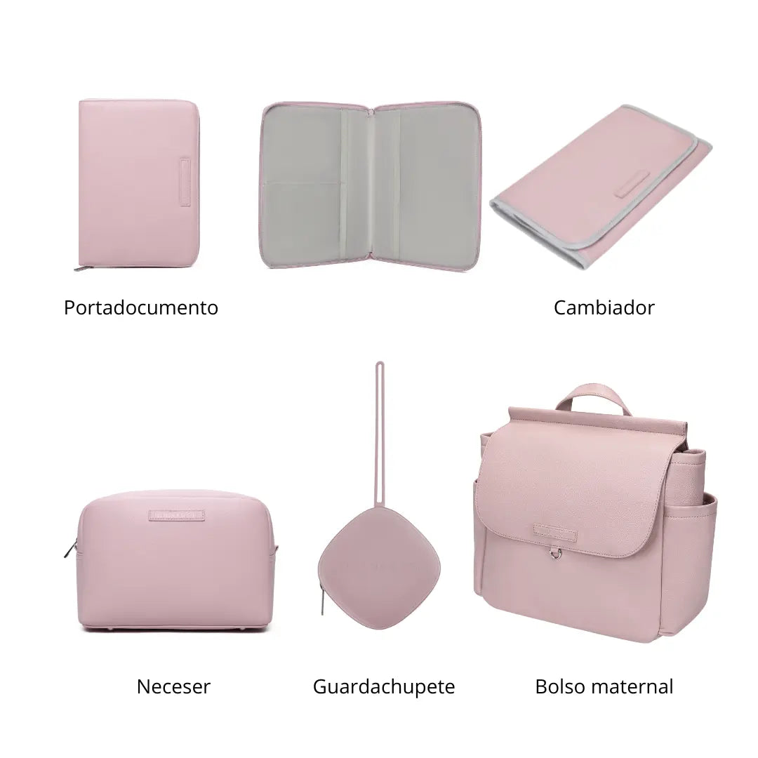 Kit Nacimiento - Bolso Maternal + Cambiador + Neceser + Portadocumento + Guardachupete Mirem By Nenina & Co