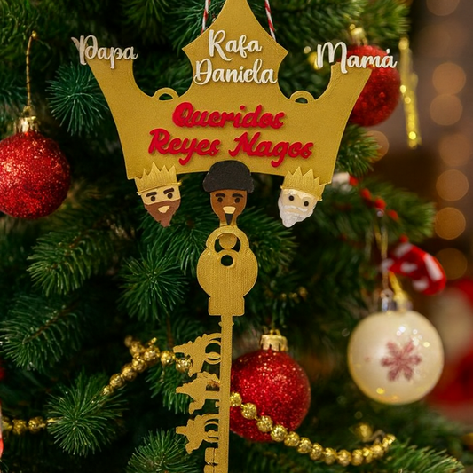 Corona y Llave de los Reyes Magos Personalizada para el Árbol