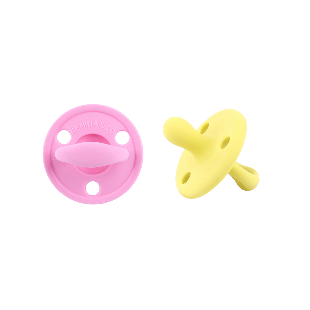 Kit 2 Chupetes Clásicos para Bebé Rosa Chicle y Amarillo | Silicona Orgánica Nenina & Co