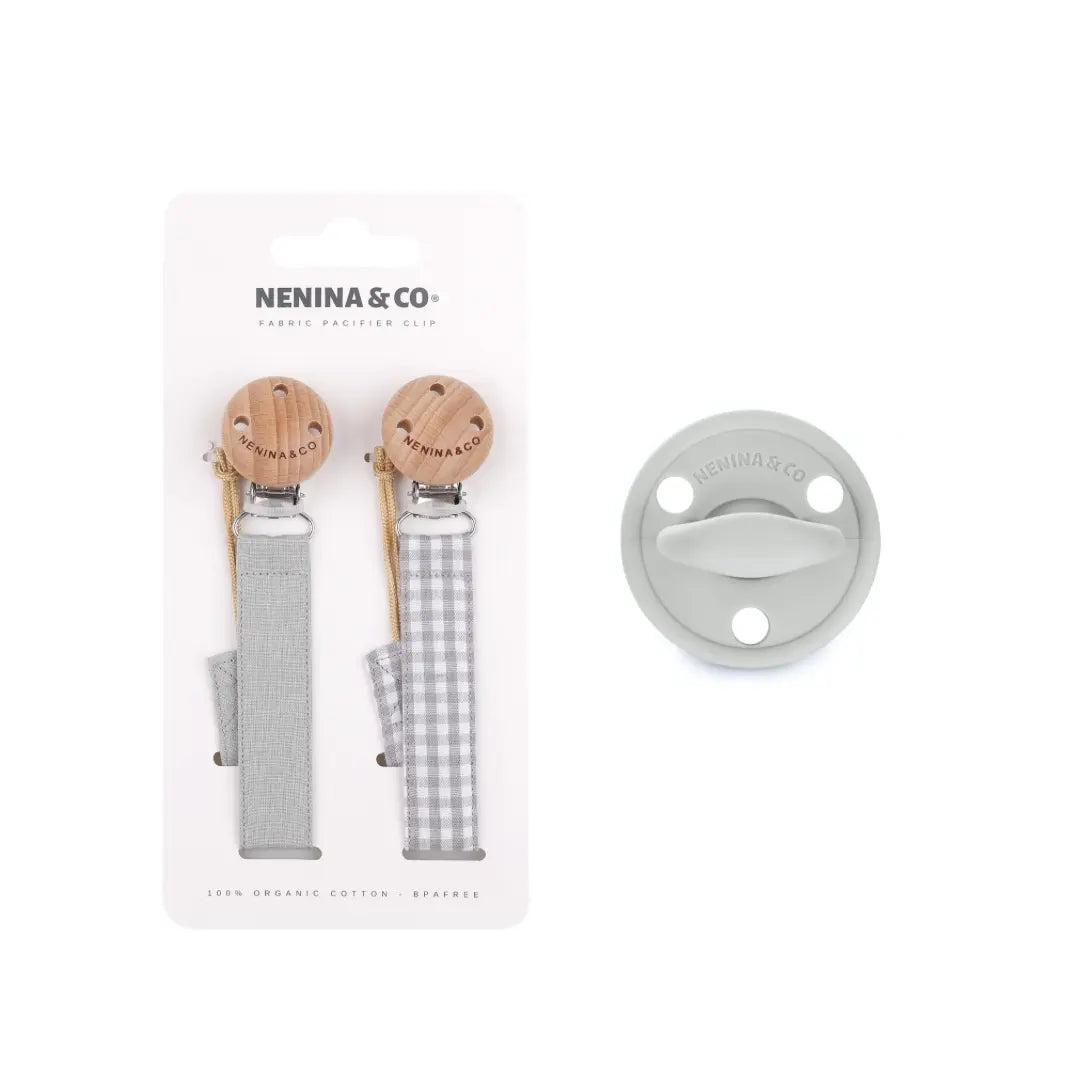 Pack 2 Chupeteros + 1 Chupete DIAMOND By Nenina & Co Gris