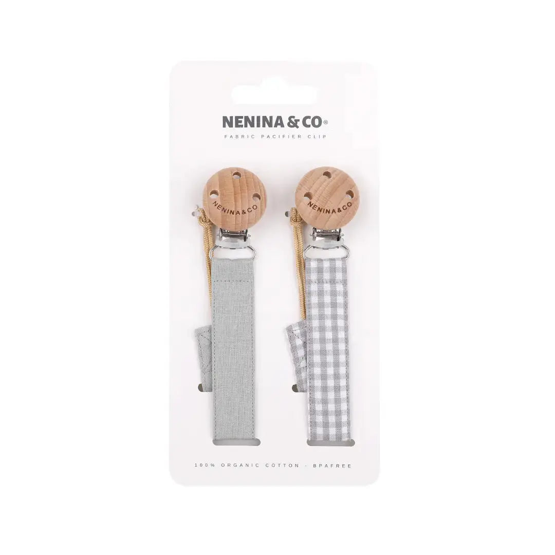 Kit Nenina & Co Rosa pálido + Gris| 2 Chupetes + 2 Chupeteros + Guardachupete