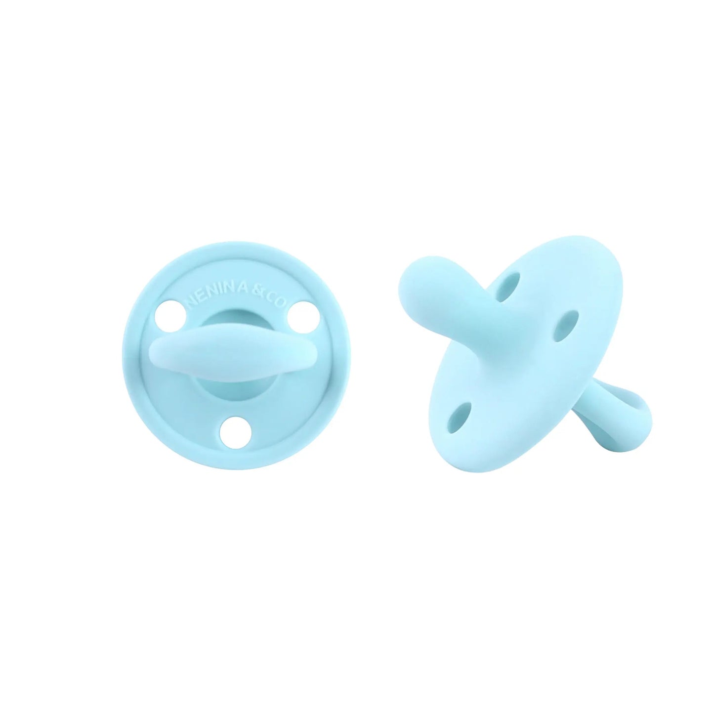 Kit Nenina & Co –  Celeste | 2 Chupeteros Algodón Orgánico + 1 Chupete Clásico de Silicona