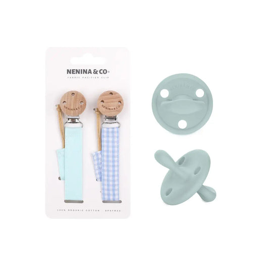 Pack 2 chupetes + Pack 2 chupeteros Celeste DIAMOND By Nenina & Co