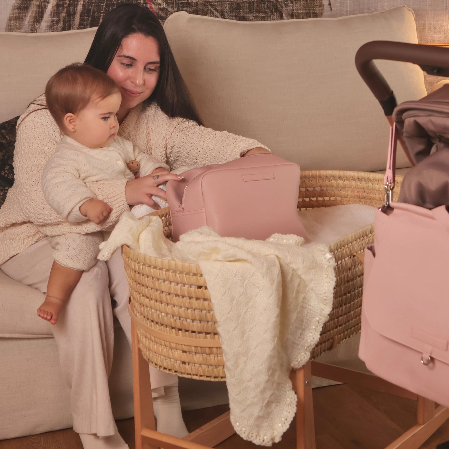 Pack Nacimiento Bebé: Portadocumentos + Neceser de Eco Piel MIREM Rosa pálido | Nenina & Co