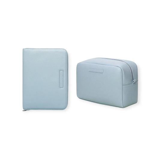 Pack Nacimiento Bebé: Portadocumentos + Neceser de Eco Piel MIREM Dusty Blue | Nenina & Co