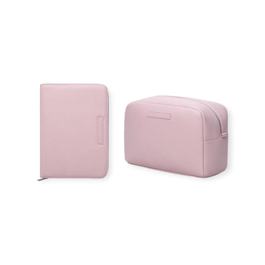Pack Nacimiento Bebé: Portadocumentos + Neceser de Eco Piel MIREM Rosa pálido | Nenina & Co