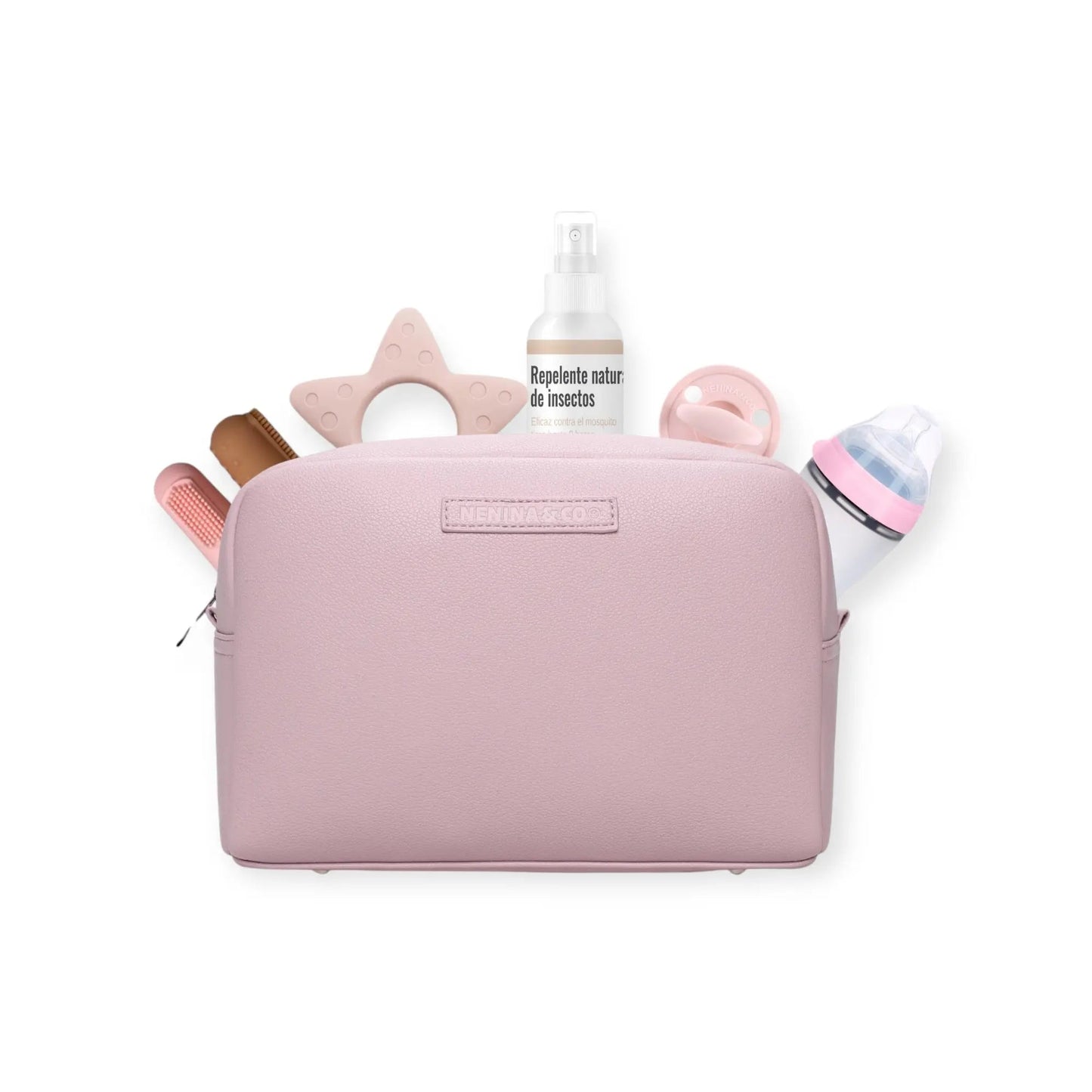 Pack Nacimiento Bebé: Portadocumentos + Neceser de Eco Piel MIREM Rosa pálido | Nenina & Co