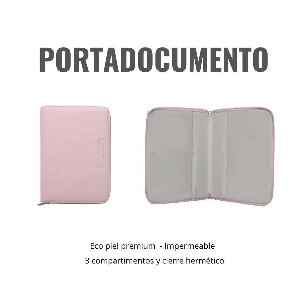 Pack Nacimiento Bebé: Portadocumentos + Neceser de Eco Piel MIREM Rosa pálido | Nenina & Co