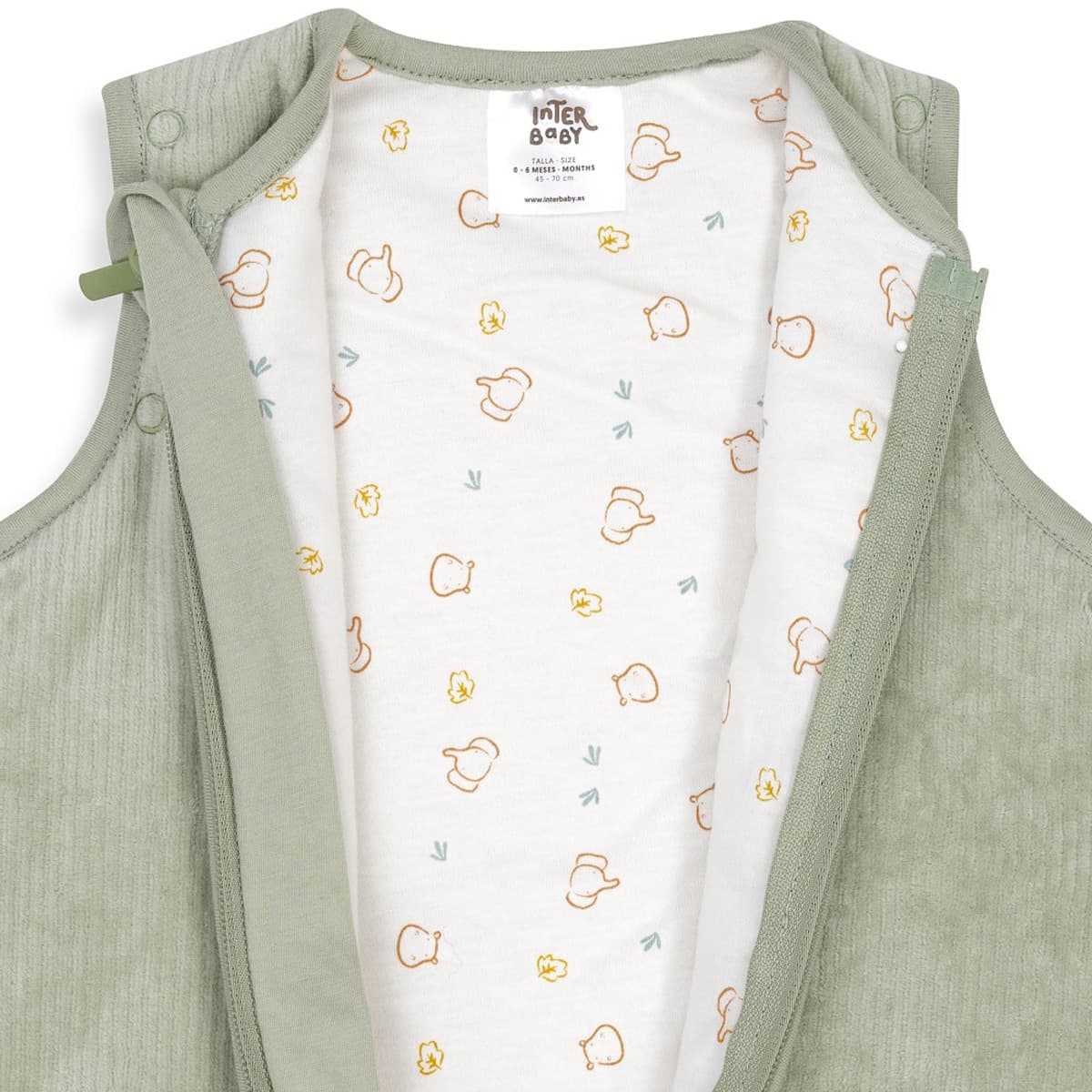 Saco de dormir para bebé verde con mangas extraíbles SACO08-09 Interbaby