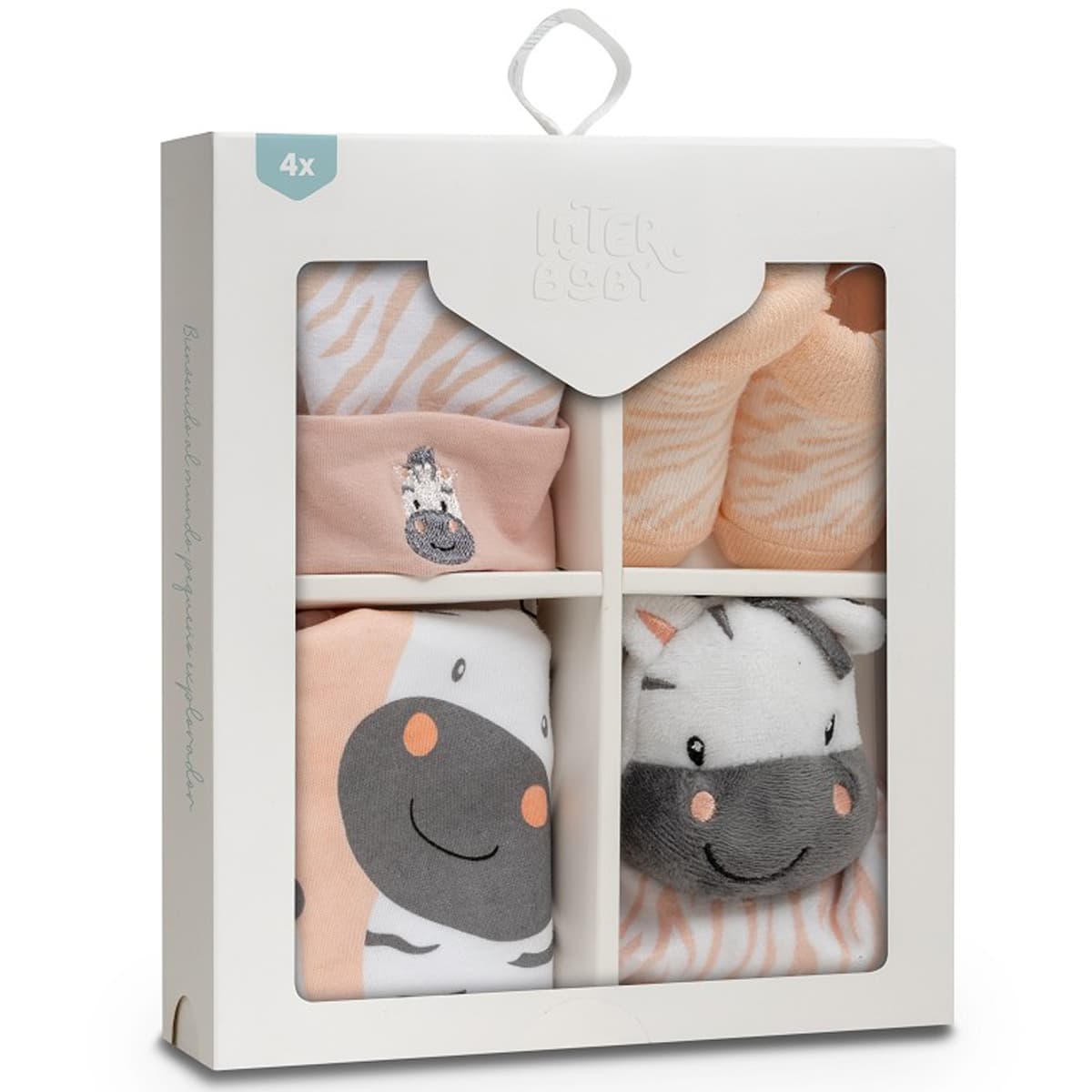 Set recién nacido 3 piezas Cebra Blanco/Rosa. Interbaby SET55