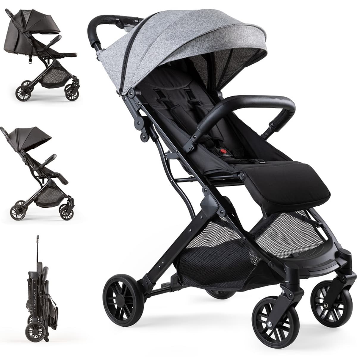 Silla de paseo Minimum Space PLUS gris Ultraligera, compacta y reclinable Interbaby