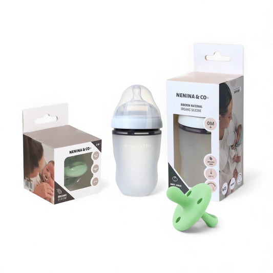 Pack Biberon Blanco flujo lento + Chupete Clásico Oliva Nenina & Co