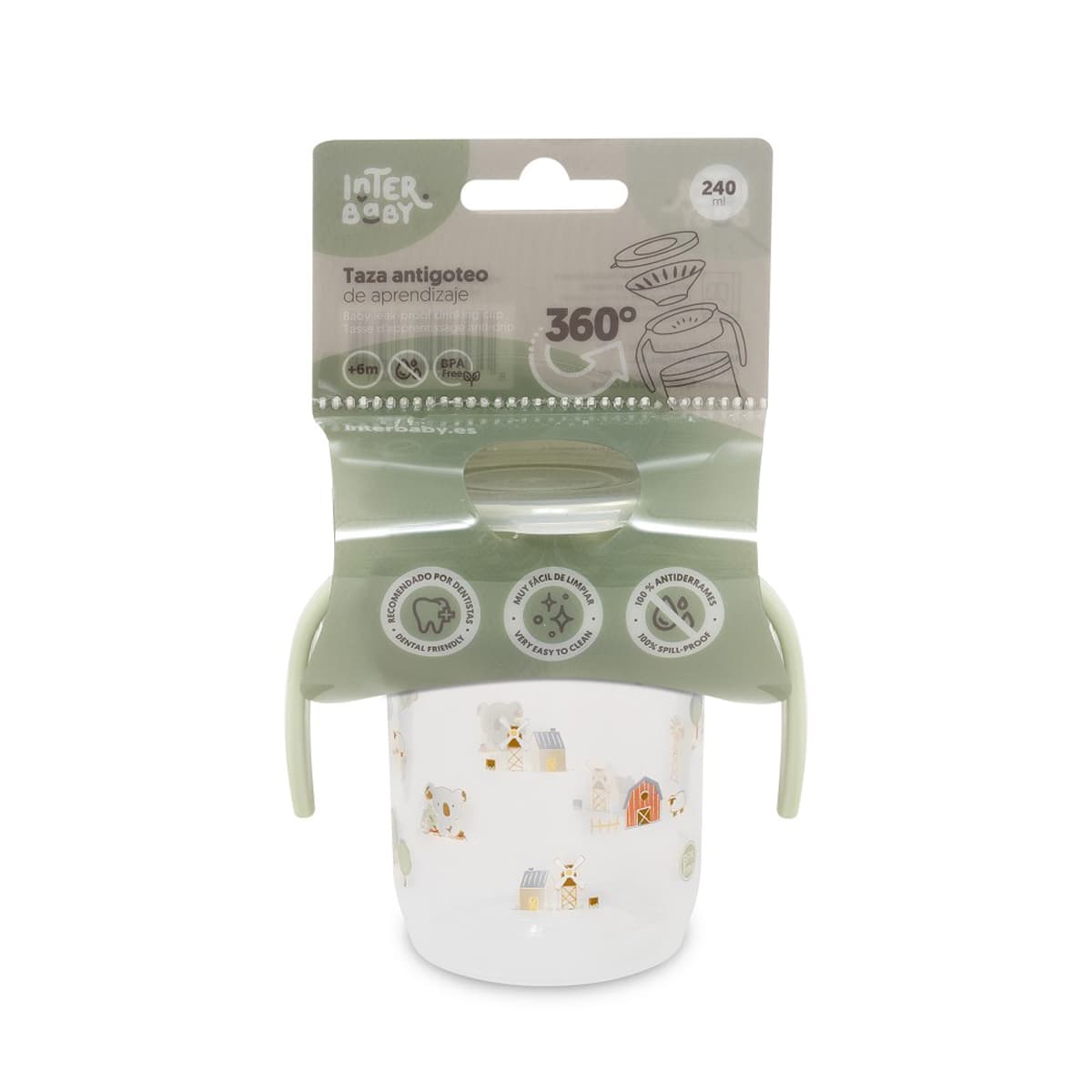 Vaso antigoteo bebé con asas Interbaby 240 ml | Vaso de aprendizaje Koala