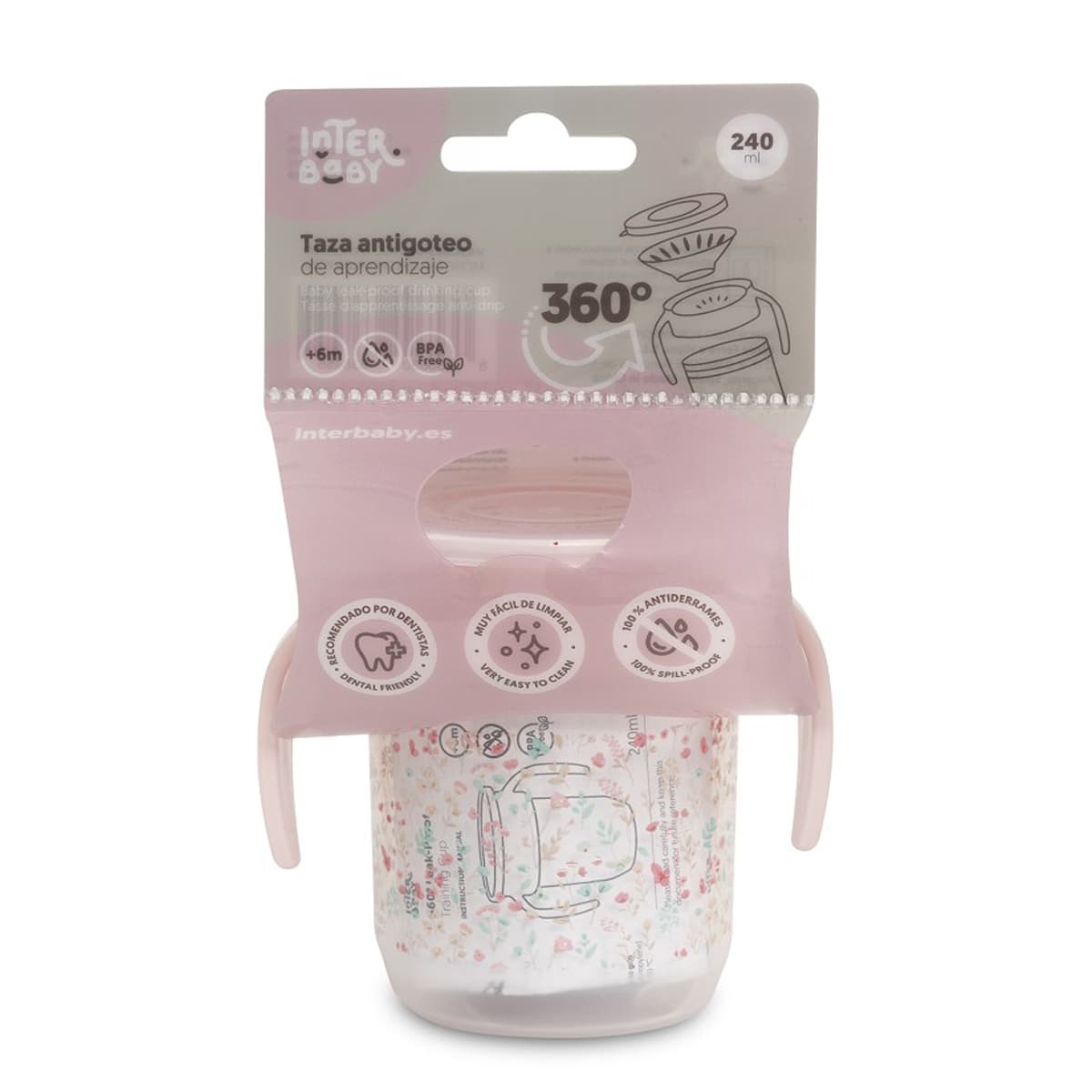 Vaso antigoteo bebé con asas Interbaby 240 ml | Vaso de aprendizaje Pétalos