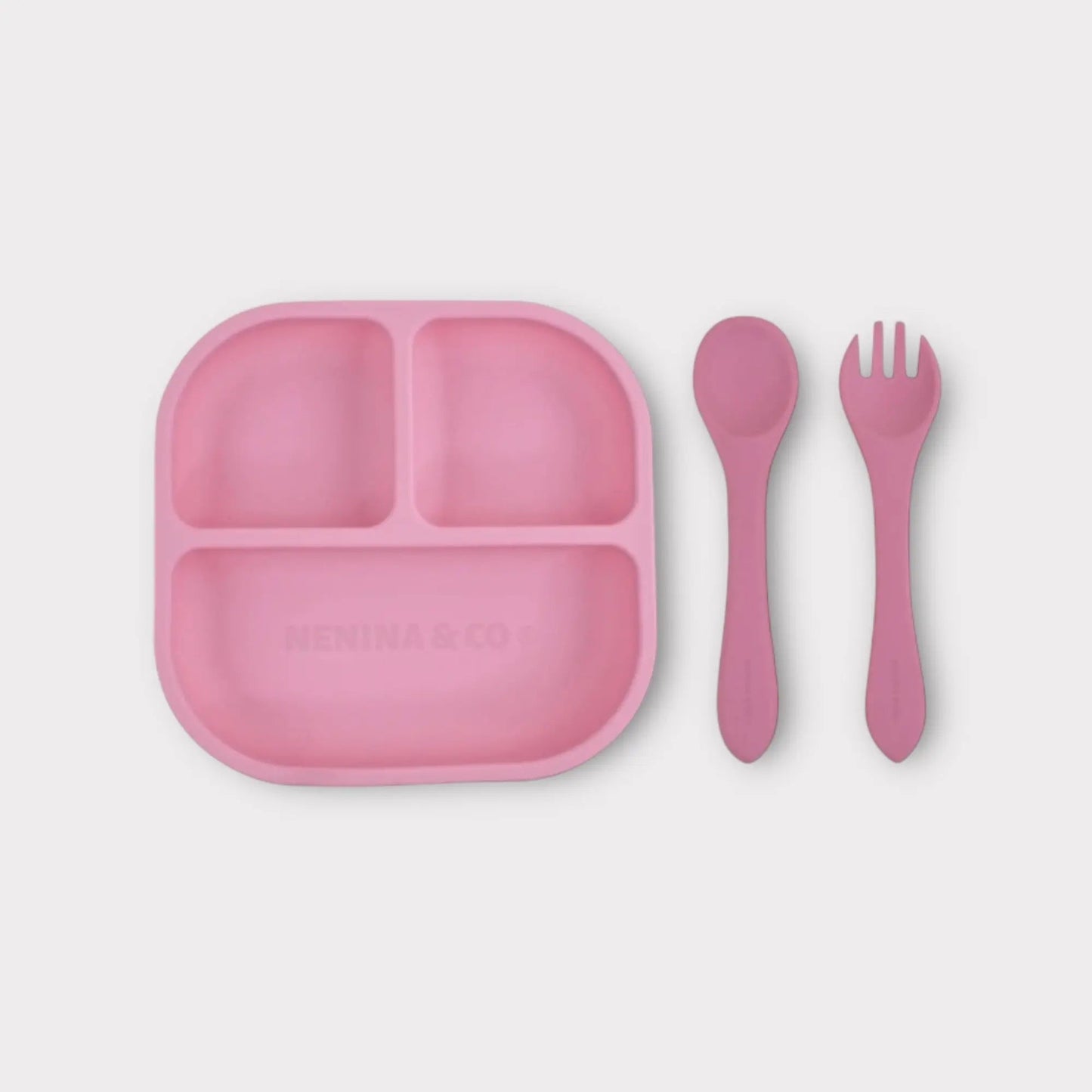 Kit Deluxe Vajilla + Babero BLW Pink 9 Piezas de Silicona orgánica con ventosas Nenina & Co