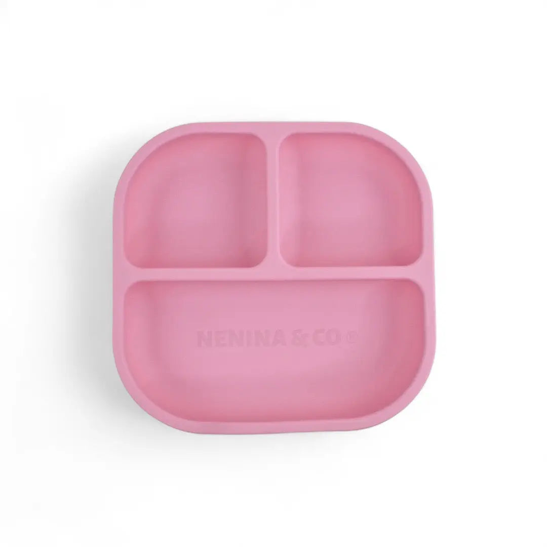 Kit Deluxe Vajilla + Babero BLW Pink 9 Piezas de Silicona orgánica con ventosas Nenina & Co