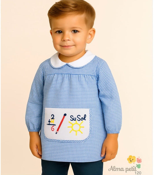 Alma Petit 169800120 uniforme escolar bordado com bolso estampado às riscas