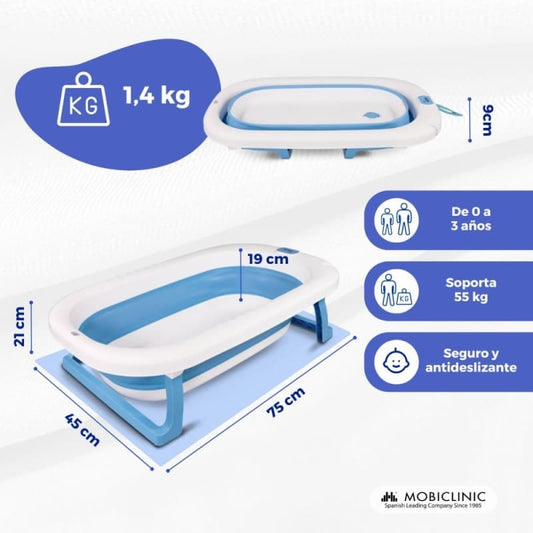 Bañera infantil Bubba azul Plegable, compacta y antideslizante Con patas reforzadas Mobiclinic