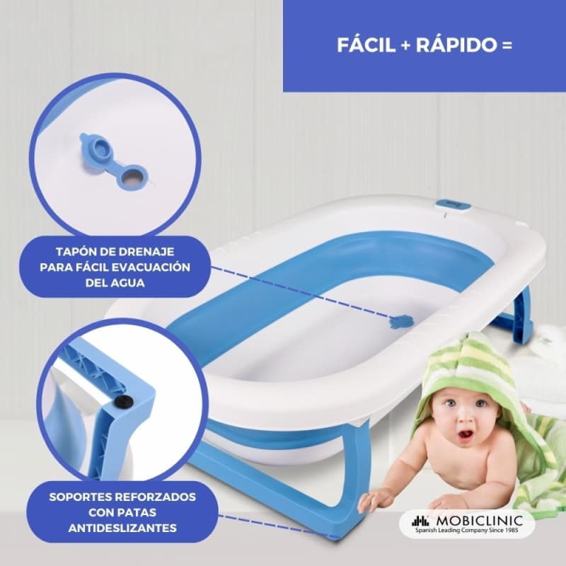 Bañera infantil Bubba azul Plegable, compacta y antideslizante Con patas reforzadas Mobiclinic