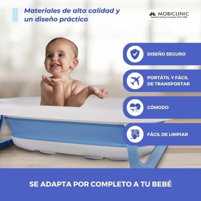 Bañera infantil Bubba azul Plegable, compacta y antideslizante Con patas reforzadas Mobiclinic