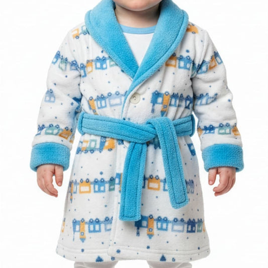 Batín para bebé de coralina con estampado de trenecitos y cuello esmoquin Kinanit (Ref. 625708325)
