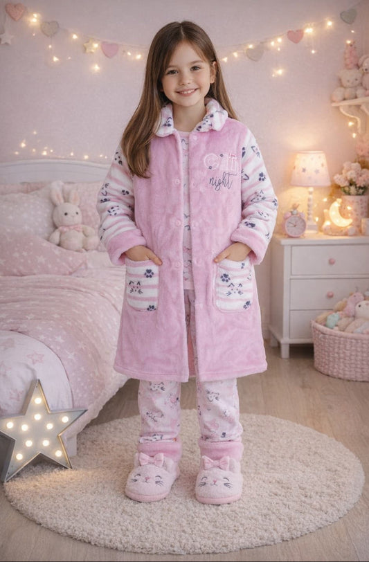 Bata infantil de coralina para niña con gatitos – Kinanit 8163