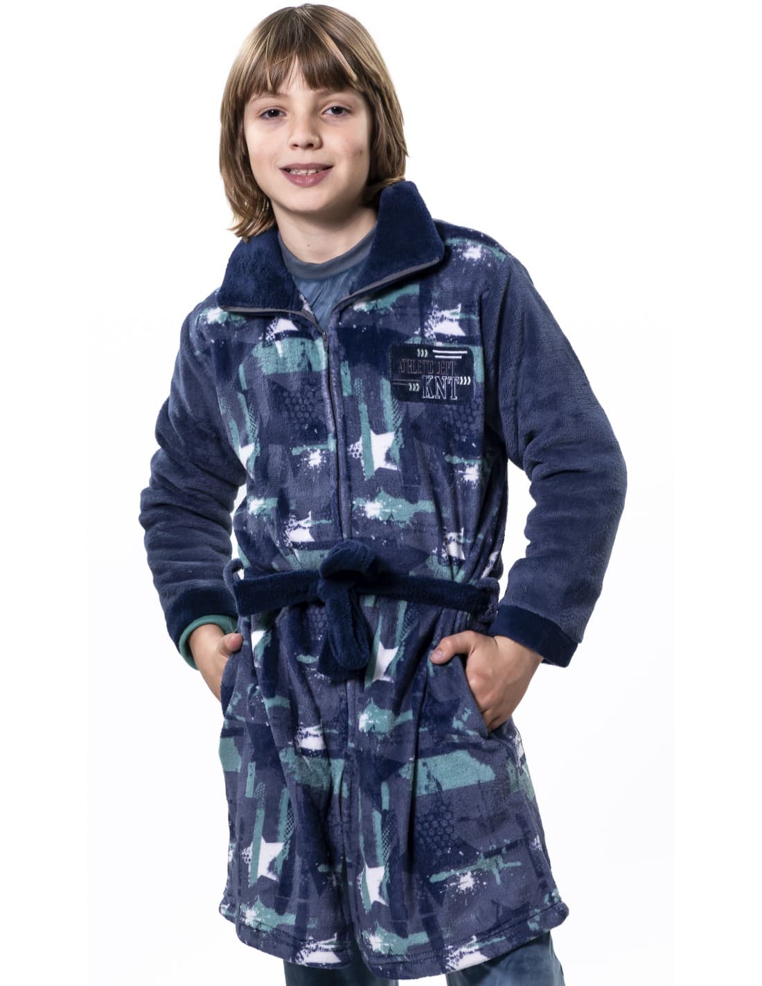 Robe de chambre pour jeune fille Nacarina 8134 KINANIT en corail doux avec imprimé étoiles