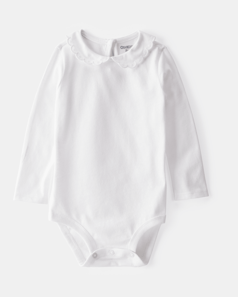 Body blanco de manga larga con cuello festoneado