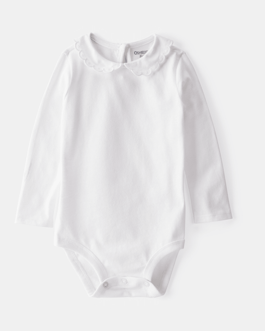 Body blanco de manga larga con cuello festoneado