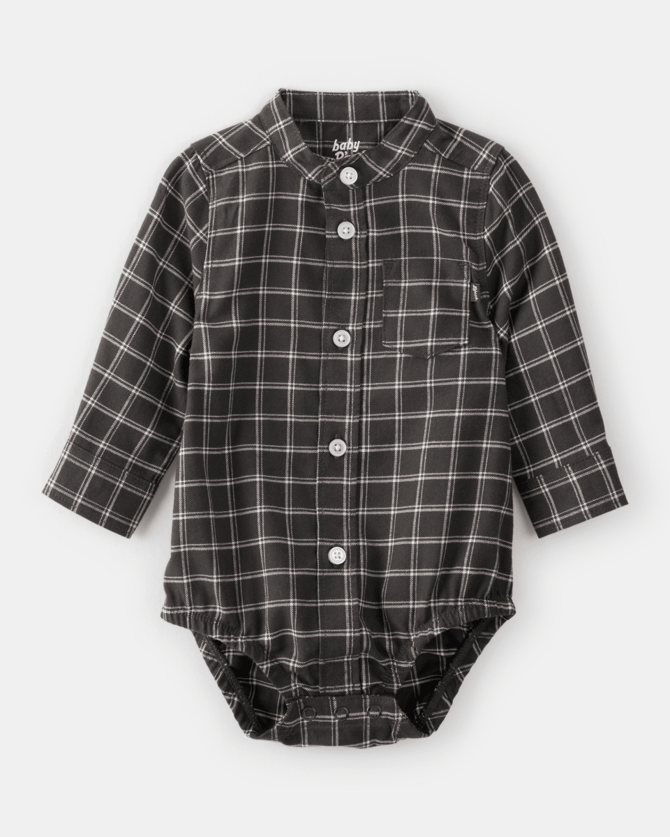 Body camisa de manga larga con botones y cuadros negro
