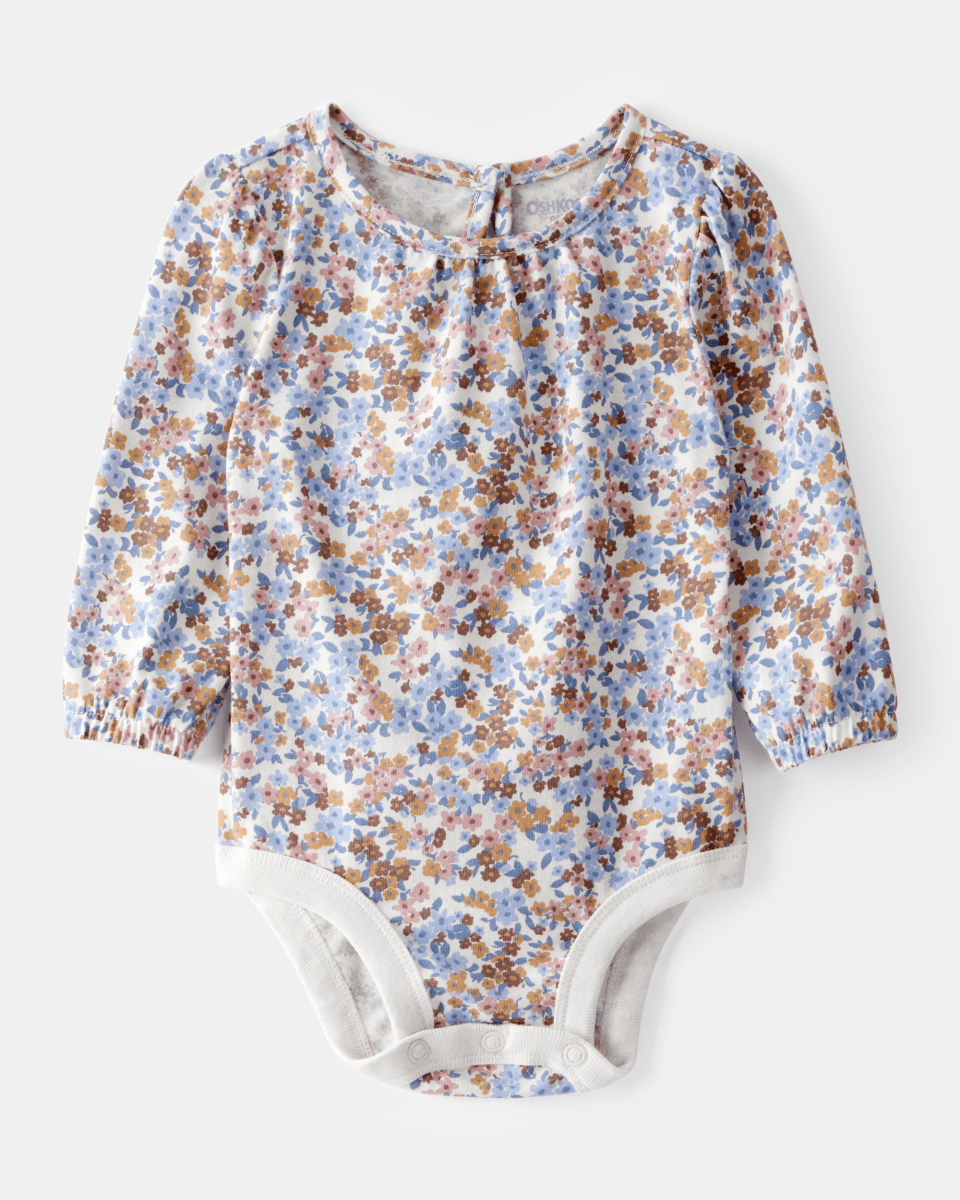 Body de manga larga con estampado floral en algodón suave