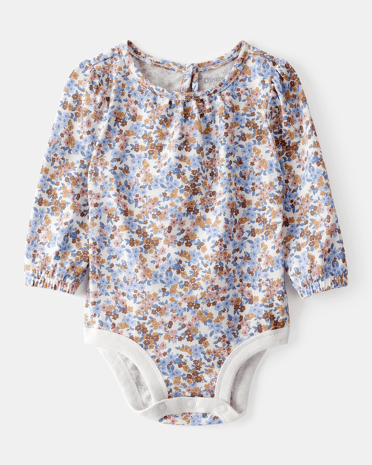 Body de manga larga con estampado floral en algodón suave