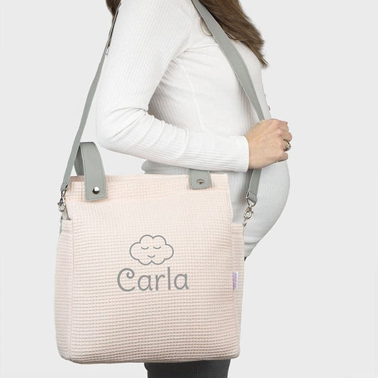 Bolso maternal bebé personalizado piqué gofre algodón acolchado rosa gris MI PIPO 168