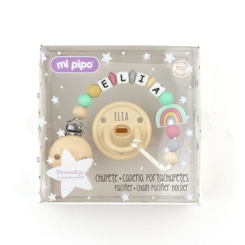 Caja chupete gummy blanco + cadenita silicona nube menta personalizada MI PIPO 332