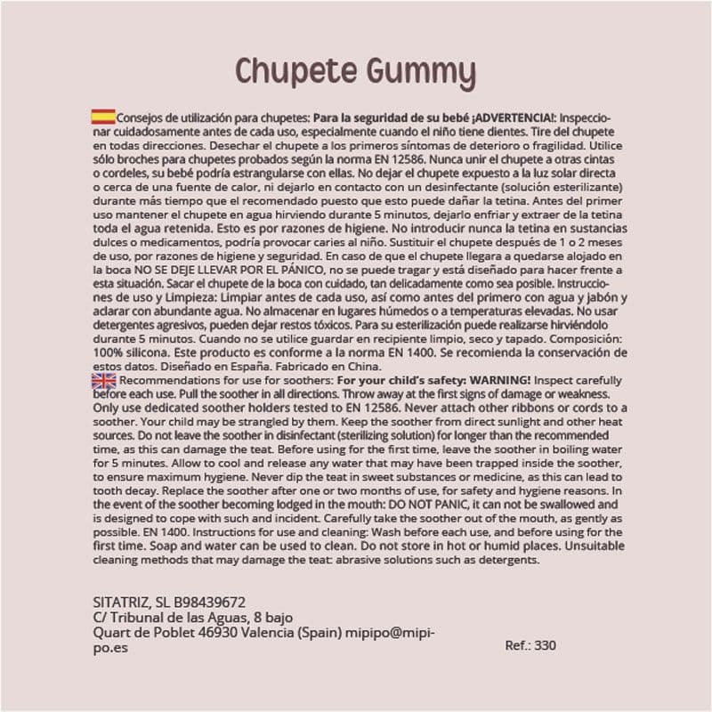 Caja chupete gummy blanco + cadenita silicona nube menta personalizada MI PIPO 332