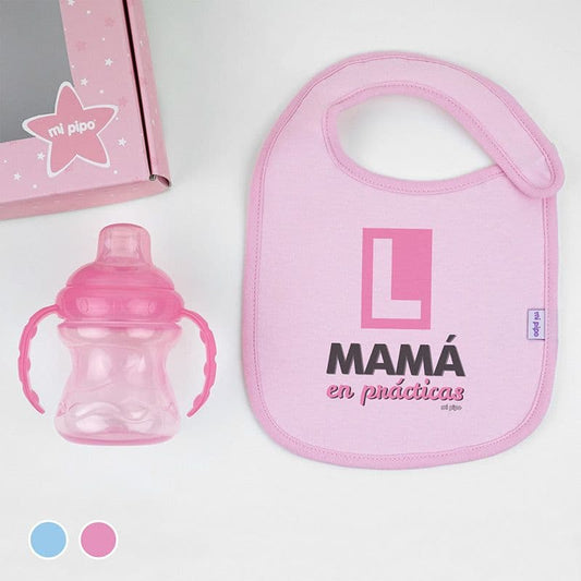Caja regalo bebé babero + taza Yummy “Mamá en prácticas” MI PIPO