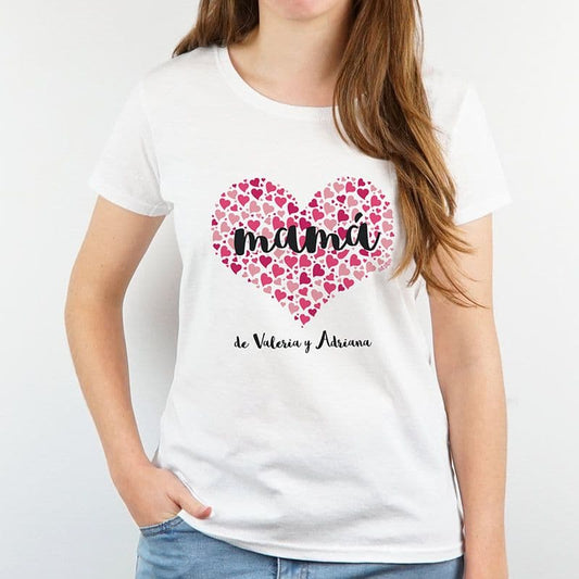 Camiseta manga corta personalizada divertida mamá corazón de corazones fucsia con nombre MI PIPO 181-235 (Copia)
