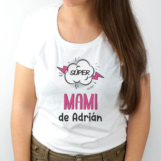 Camiseta manga corta personalizada mamá “Super Mami” con nombre MI PIPO 181-235