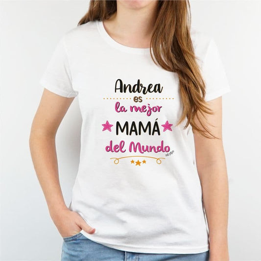 Camiseta manga corta personalizada mamá “La mejor Mamá del mundo” con nombre MI PIPO 181-235