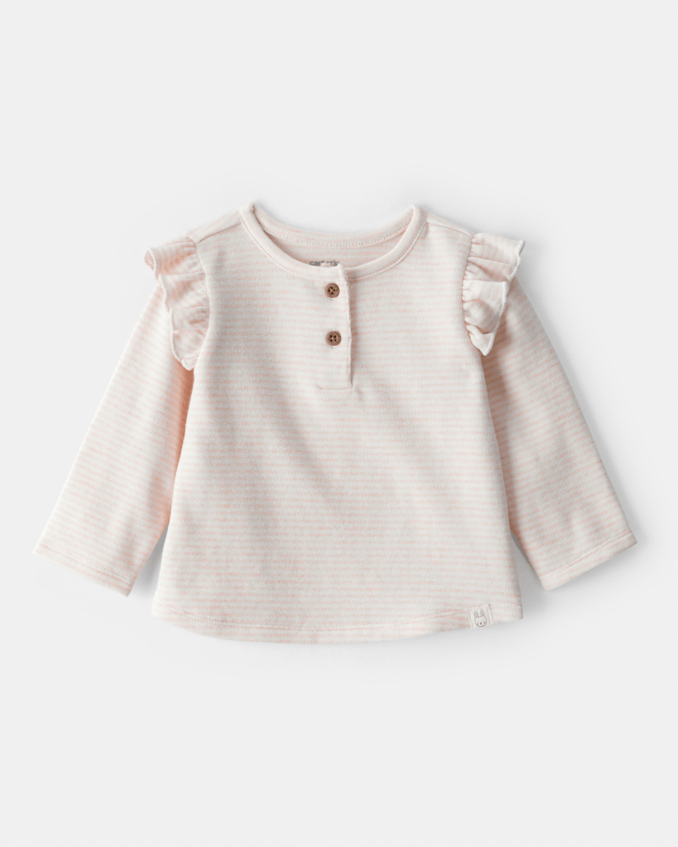 Camiseta rosa jaspeada con volados