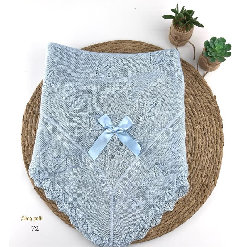 Xaile de lã quadrado para bebé com corações e laço cru (mod. 3366)