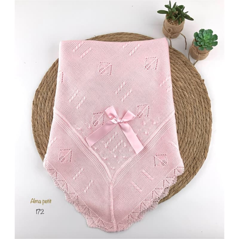 Xaile de lã quadrado para bebé com corações e laço cru (mod. 3366)