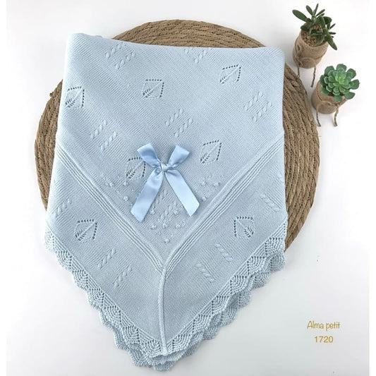 Xaile de lã quadrado para bebé com corações e laço cru (mod. 3366)